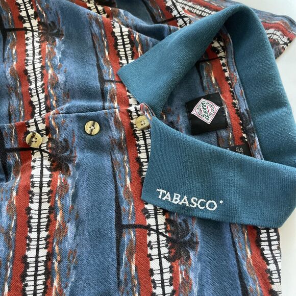 Vintage Tabasco Hot Sauce Polo Shirt Men's XL All Over Print Ocean Beachy Retro‎ - Picture 8 of 10